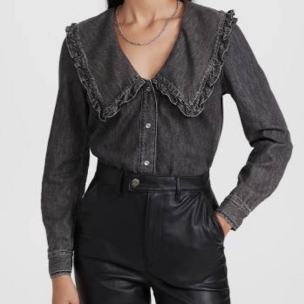 NWT GANNI Frilled Peter Pan Cotton Blouse - Size 32
